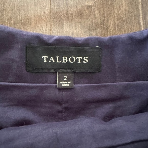 Talbots Midi Pleated Skirt Polka Dot Stripped Preppy Coastal Navy White 2 - Picture 2 of 8